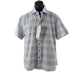 Seaplane Men’s Blue Stripe Button Down Short Sleeve Shirt - Size Large NWT